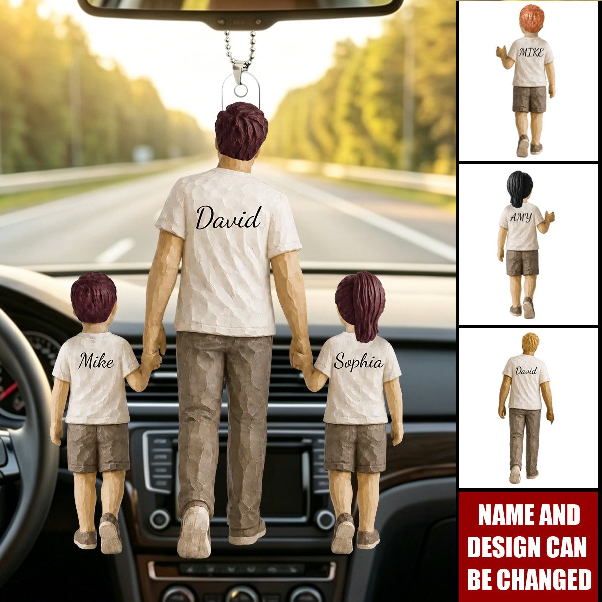 Sentimental Rustic Dad And Kids Walking - Personalized 2-Car Ornament - Heartfelt Father's Day Gift For Dad, Husband