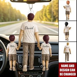 Sentimental Rustic Dad And Kids Walking - Personalized 2-Car Ornament - Heartfelt Father's Day Gift For Dad, Husband