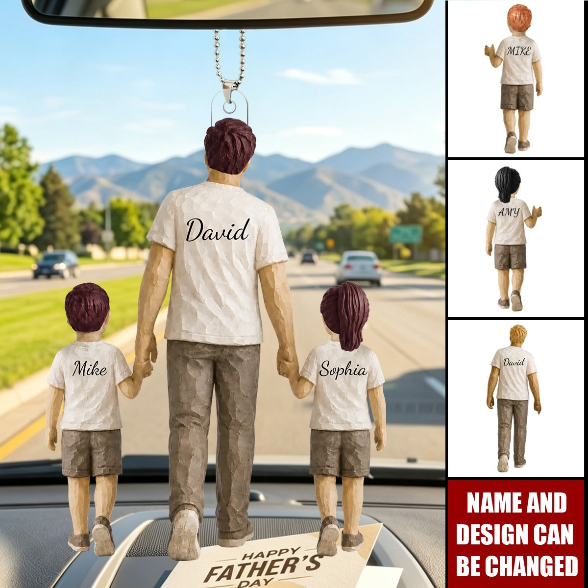 Sentimental Rustic Dad And Kids Walking - Personalized 2-Car Ornament - Heartfelt Father's Day Gift For Dad, Husband