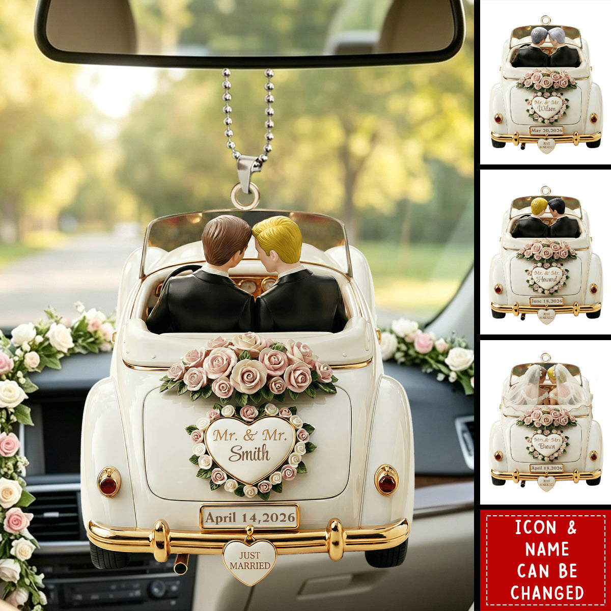 Mr. & Mr. Just Married Ornament, Car Hanging Ornament, Gift For Couples