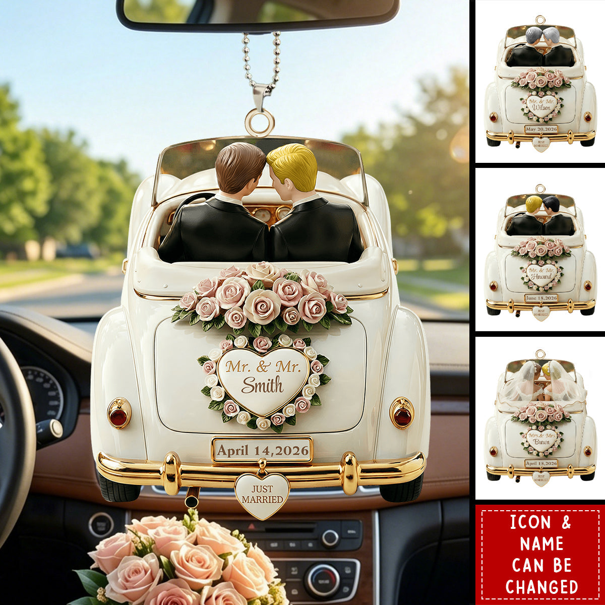 Mr. & Mr. Just Married Ornament, Car Hanging Ornament, Gift For Couples