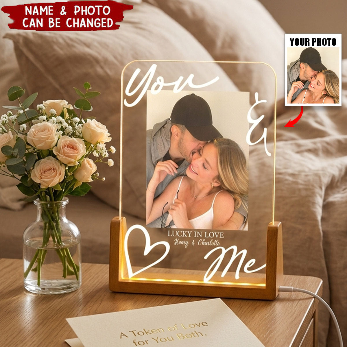 You & Me Forever & Always Annviersary Gift For Her, Him - Personalized Night Light