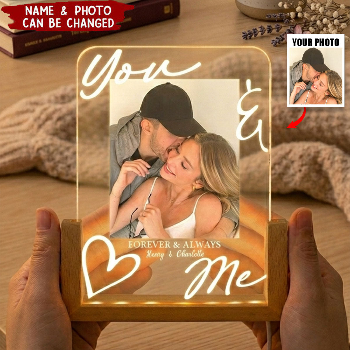 You & Me Forever & Always Annviersary Gift For Her, Him - Personalized Night Light