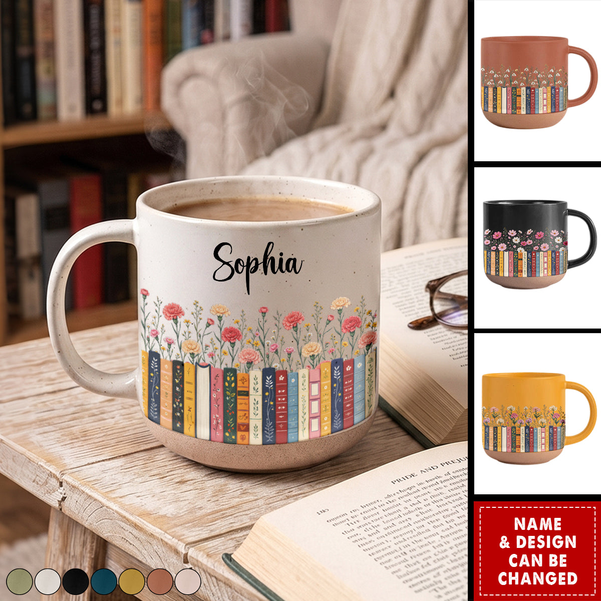 Custom Name & Birthflower For Book Lovers, Book Clubs - Personalized Mug