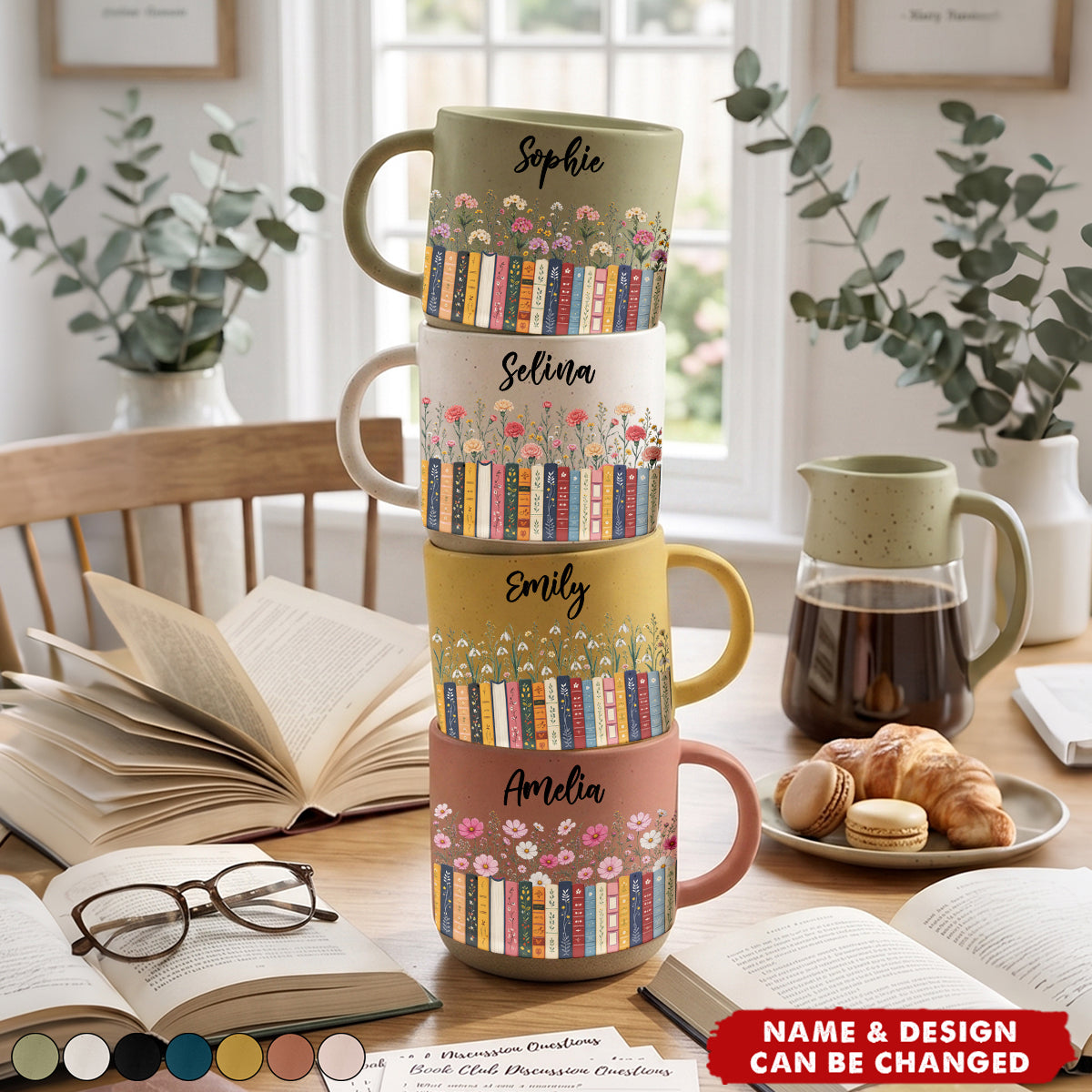 Custom Name & Birthflower For Book Lovers, Book Clubs - Personalized Mug