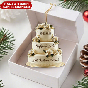 Personalized Wedding Cake Ornament, Custom Anniversary Cake Ornament, Mr Mrs Ornament, Wedding Ornament, Wedding Cake