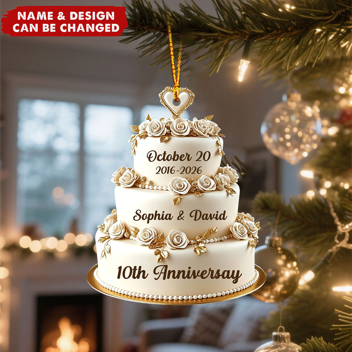 Personalized Wedding Cake Ornament, Custom Anniversary Cake Ornament, Mr Mrs Ornament, Wedding Ornament, Wedding Cake
