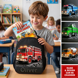 Personalized Kid Construction Vehicle Backpack Set