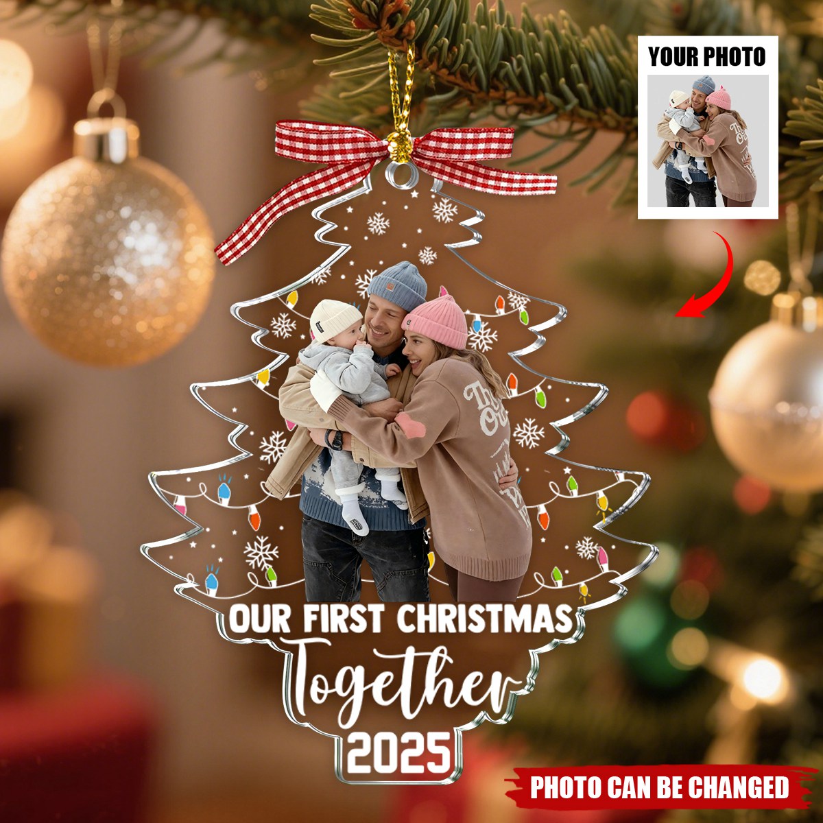 Our First Christmas Together 2025 - Personalized Family Photo Acrylic Ornaments