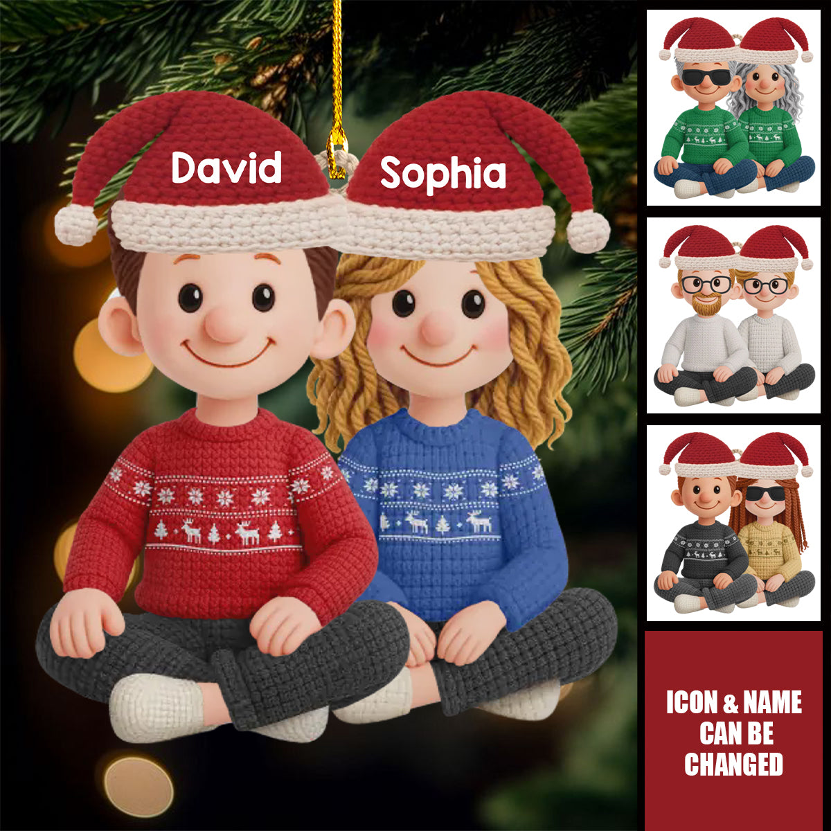 Personalized Crochet Acrylic Ornament - Anniversary Christmas Wedding Gifts For Husband And Wife- Hooked On Love