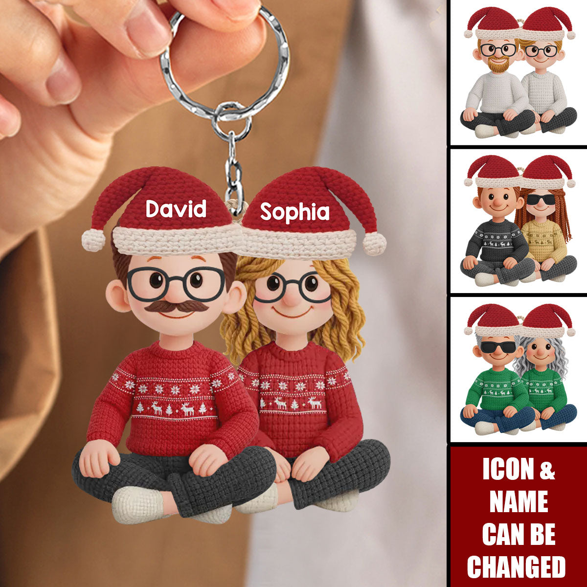 Personalized Crochet Acrylic Keychain - Anniversary Christmas Wedding Gifts For Husband And Wife- Hooked On Love