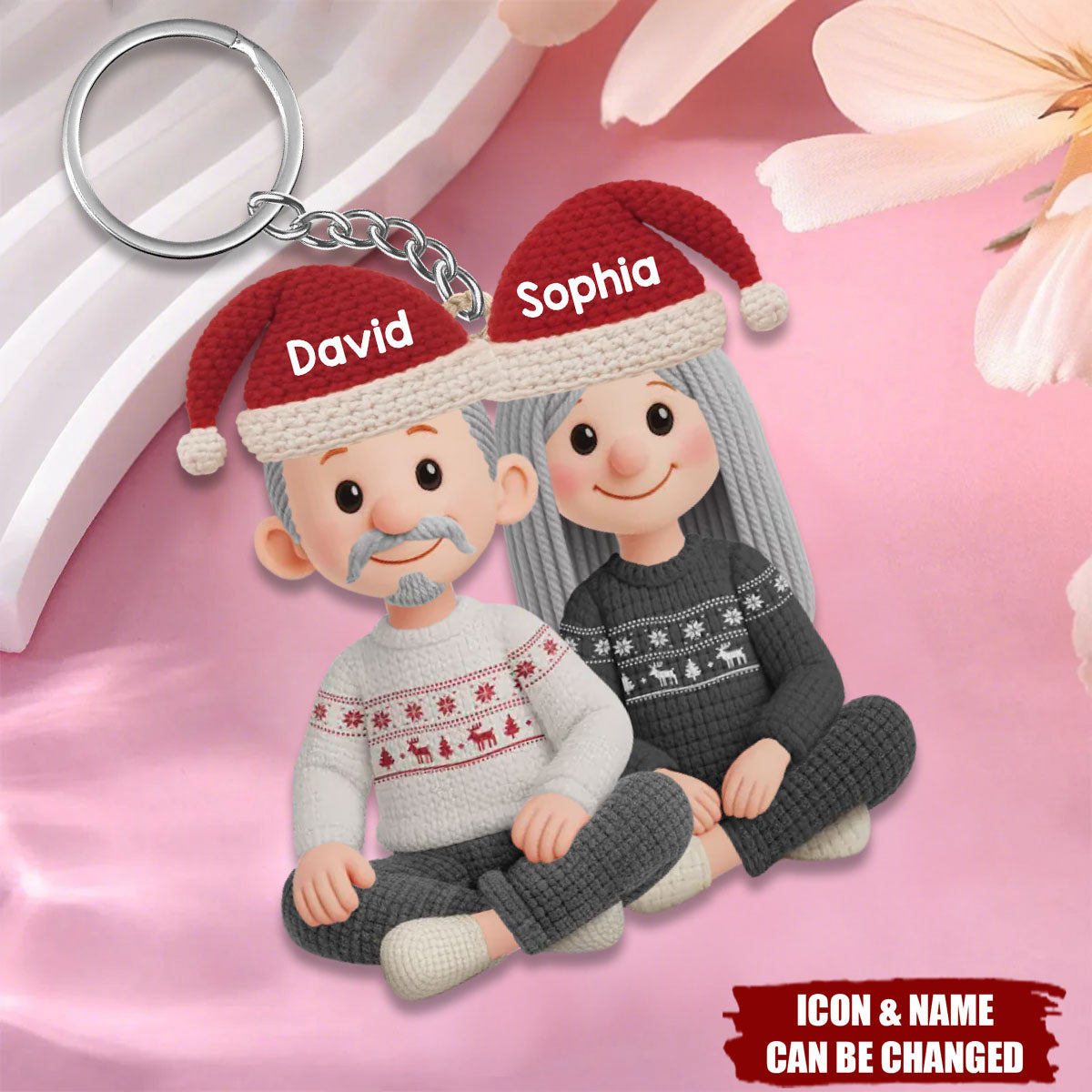 Personalized Crochet Acrylic Keychain - Anniversary Christmas Wedding Gifts For Husband And Wife- Hooked On Love