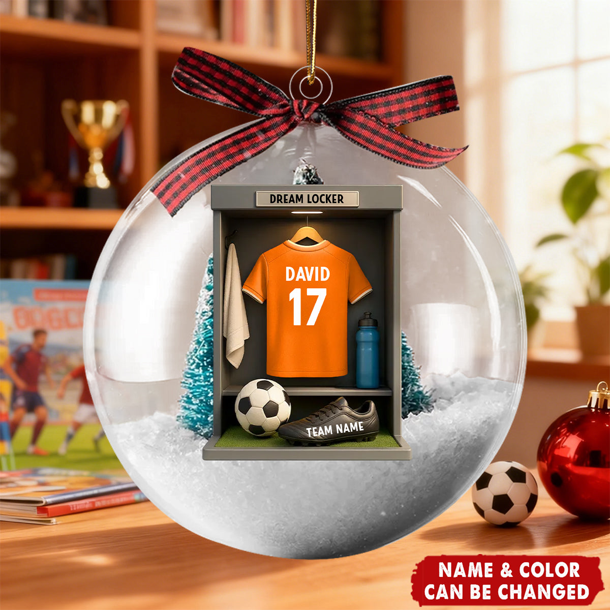 Soccer Jersey Dream Locker - Personalized Snow Globe Ornament - Christmas Gift for Sons, Grandsons, Boyfriends