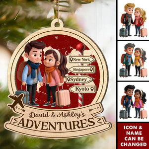 Travel Destination Ornament For Adventure Couple - Personalized Wooden Ornament - Christmas Gift For Him, For Her