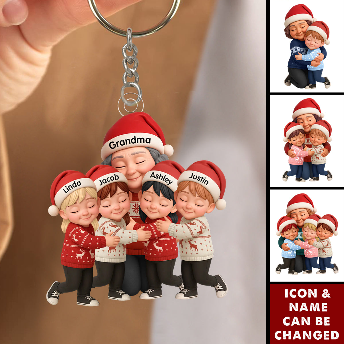 Grandma Hugging Grandkids - Personalized Acrylic Keychain