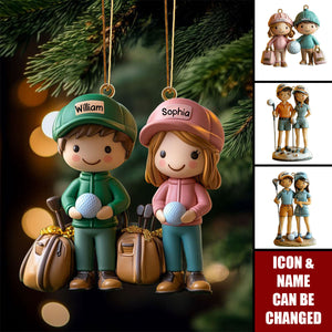 Golf Couple Christmas Ornament, Personalized Golfer Tree Decoration For Him And Her