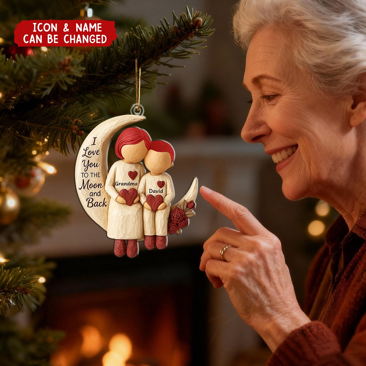 Grandma Grandkids on Moon - Personalized Acrylic Ornament - Heartfelt Christmas Gift for Grandma, Grandkids