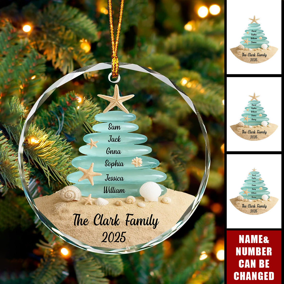Sea Glass Circle Glass Ornament - Personalized Christmas Gifts For Family, Beach Lovers - Tides Keep Us Close