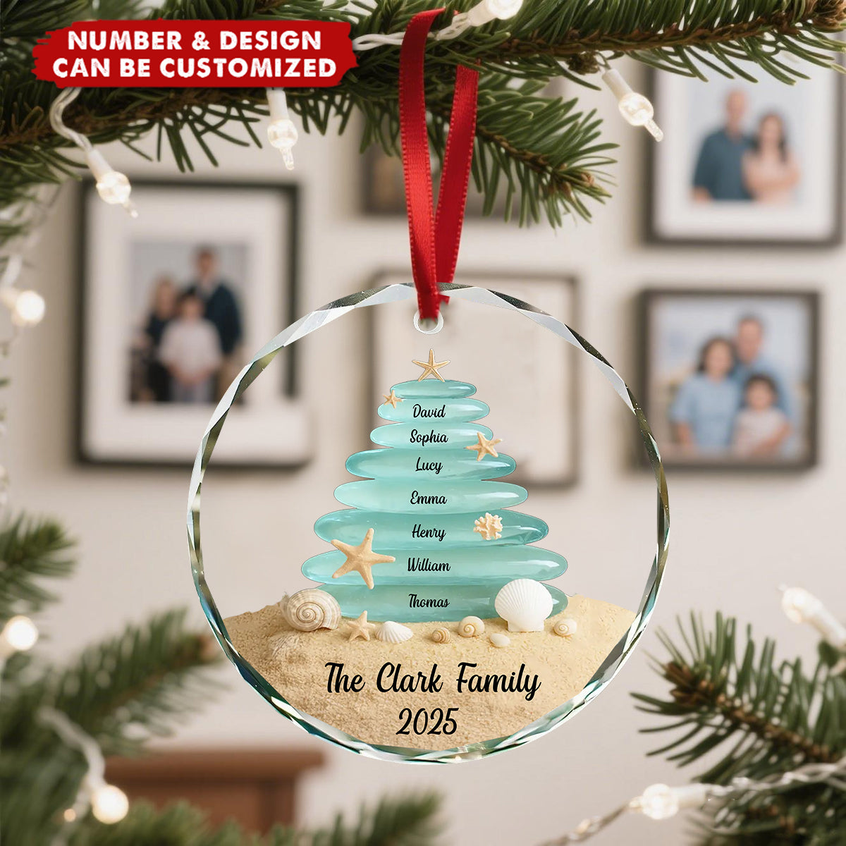 Sea Glass Circle Glass Ornament - Personalized Christmas Gifts For Family, Beach Lovers - Tides Keep Us Close