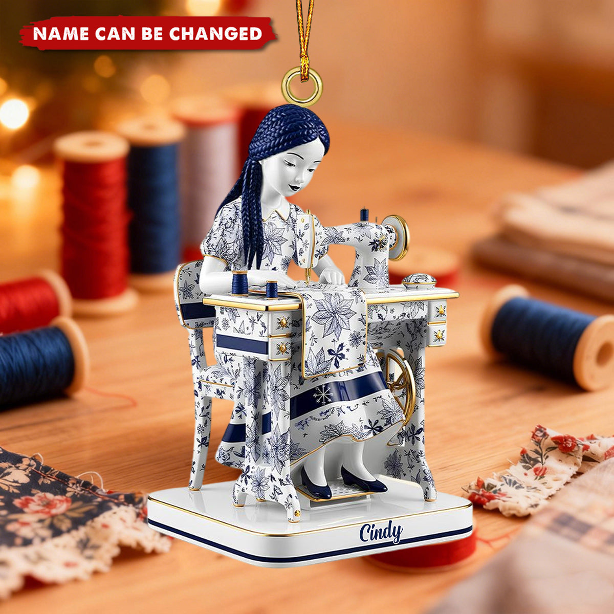 Toile De Jouy Sewing Girl Christmas Ornament Personalized Gifts For Sewing Lovers