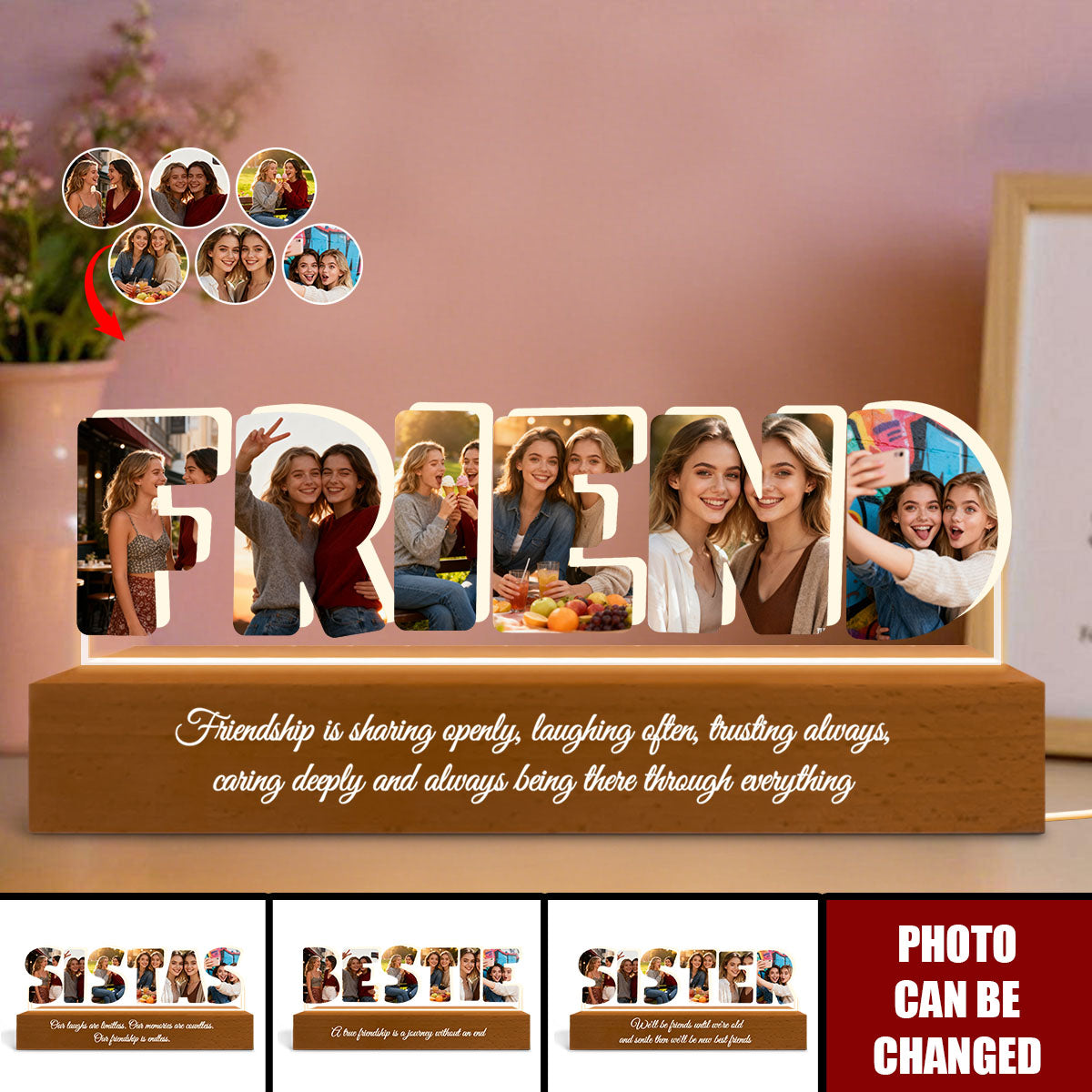 Custom Friendship Photo Collage - Personalized Photo LED Night Light