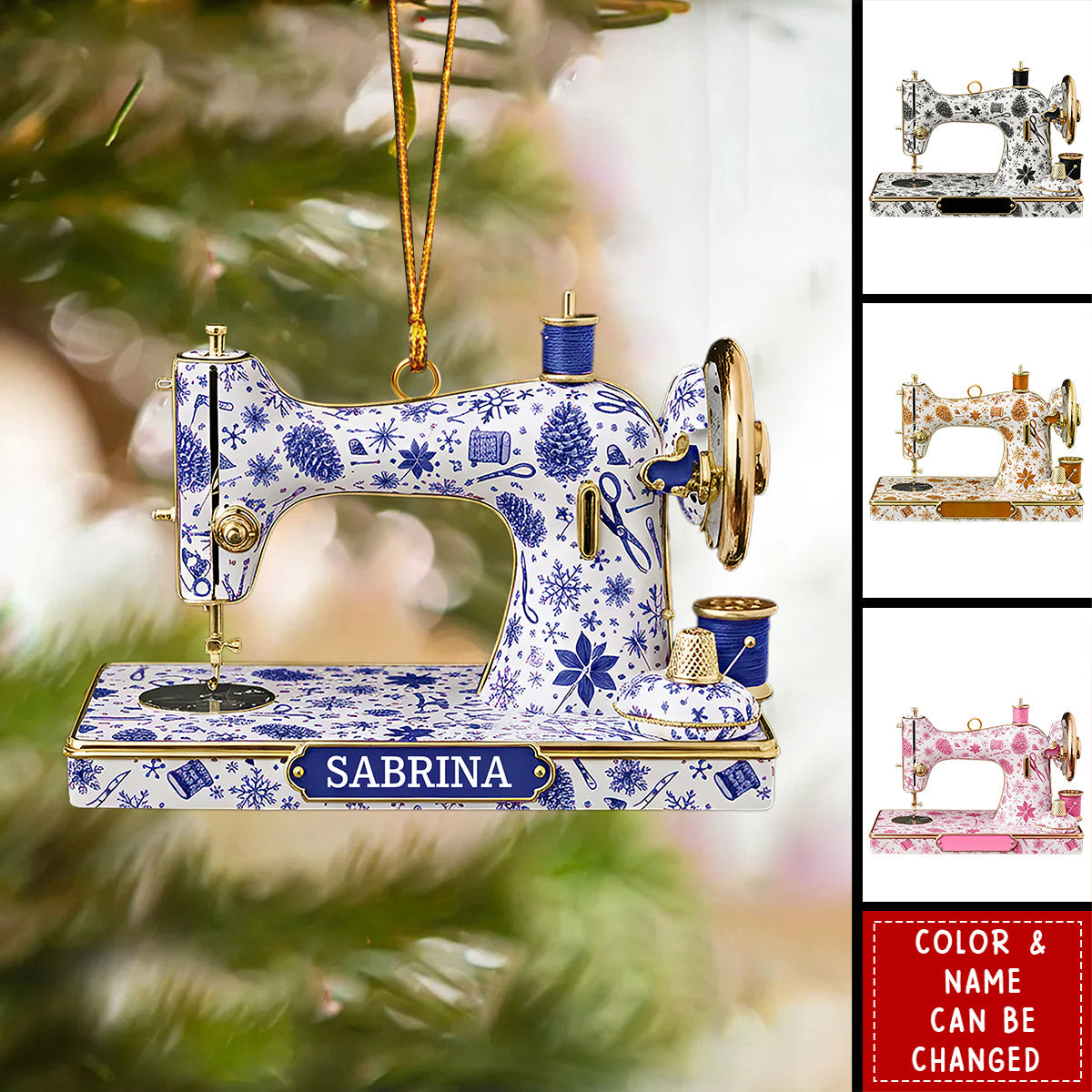 Personalized Sewing Machine Ornament – Acrylic Christmas Gift for Seamstress, Quilter, Crafter,  Holiday Decor