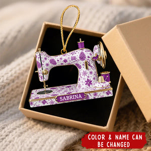 Personalized Sewing Machine Ornament – Acrylic Christmas Gift for Seamstress, Quilter, Crafter,  Holiday Decor
