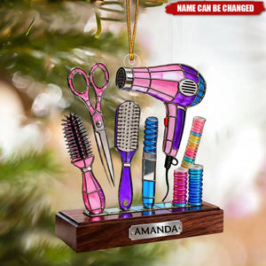 Personalized Hair Stylist Ornament, Hairdresser Christmas Gift, Salon Decor, Barber Ornament Keepsake