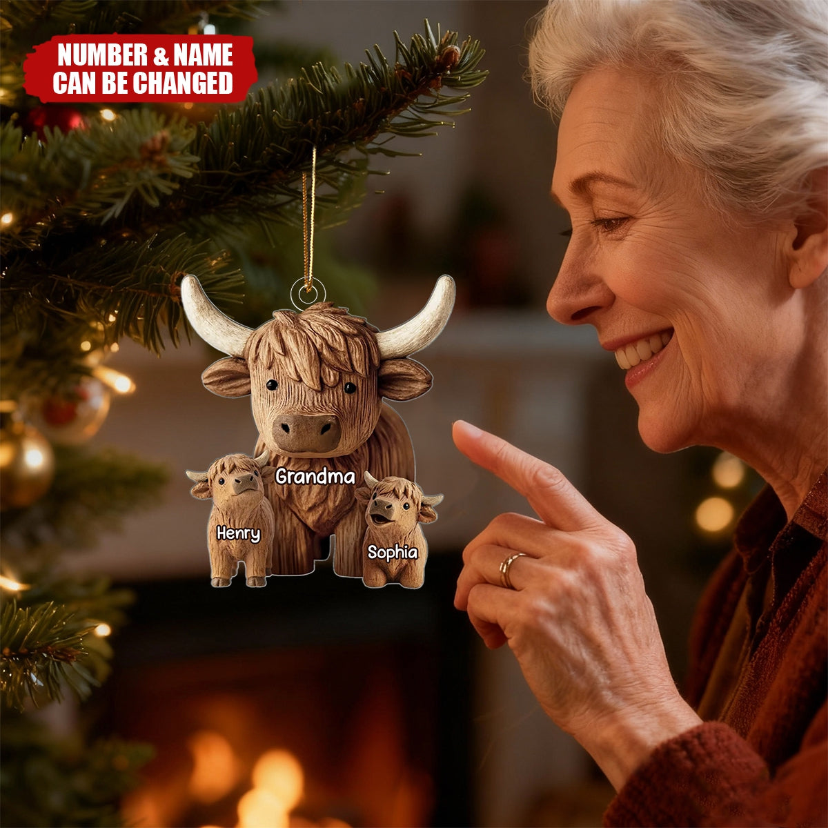 Grandma And Grandkids Faux Wood - Personalized Acrylic Ornament - Heartwarming Christmas Gift For Grandma, For Family