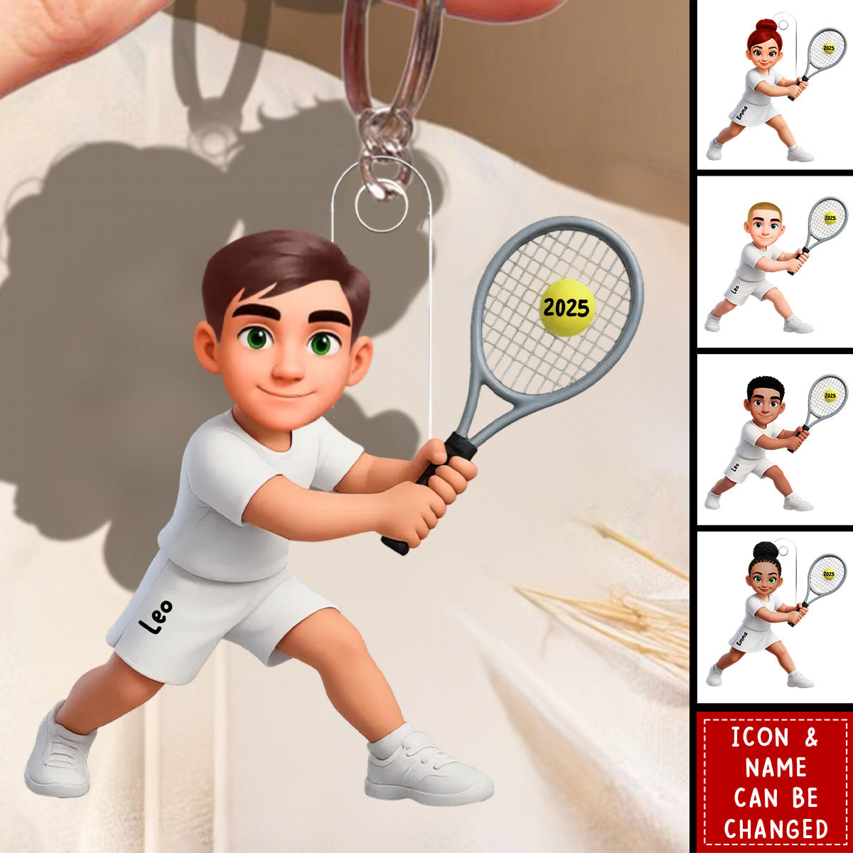Girl Boy Playing Tennis - Personalized Acrylic Keychain - Gift For Tennis Players, Grandson, Granddaughter