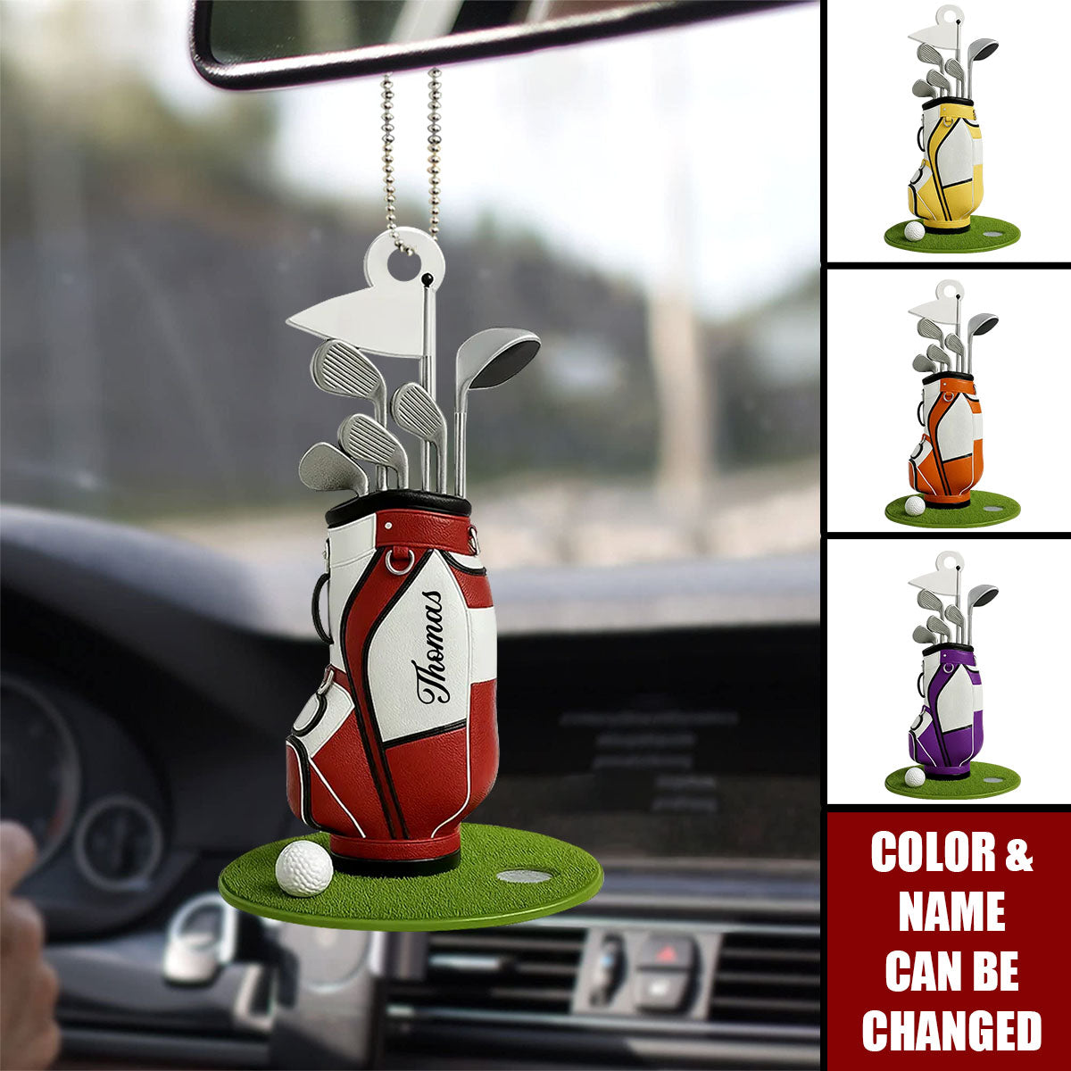 Colorful Golf Bag - Personalized Acrylic Car Ornament - Gift for Golf Lovers