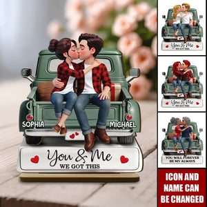 Forever Love Couple Kissing On The Truck - Personalized 2-Layered Wooden Plaque - Valentine's Day Gift For Couple, For Him, For Her