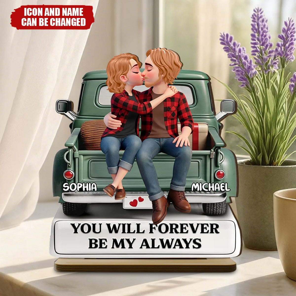 Forever Love Couple Kissing On The Truck - Personalized 2-Layered Wooden Plaque - Valentine's Day Gift For Couple, For Him, For Her