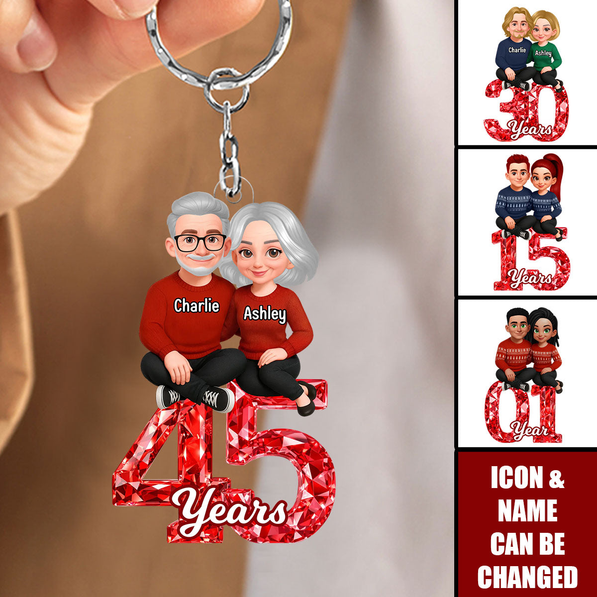 Couple Sitting Anniversary Date Crystal Effect - Personalized Acrylic Keychain - Sentimental Gift for Her, Gift for Him