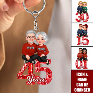 Couple Sitting Anniversary Date Crystal Effect - Personalized Acrylic Keychain - Sentimental Gift for Her, Gift for Him