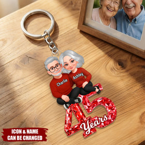 Couple Sitting Anniversary Date Crystal Effect - Personalized Acrylic Keychain - Sentimental Gift for Her, Gift for Him