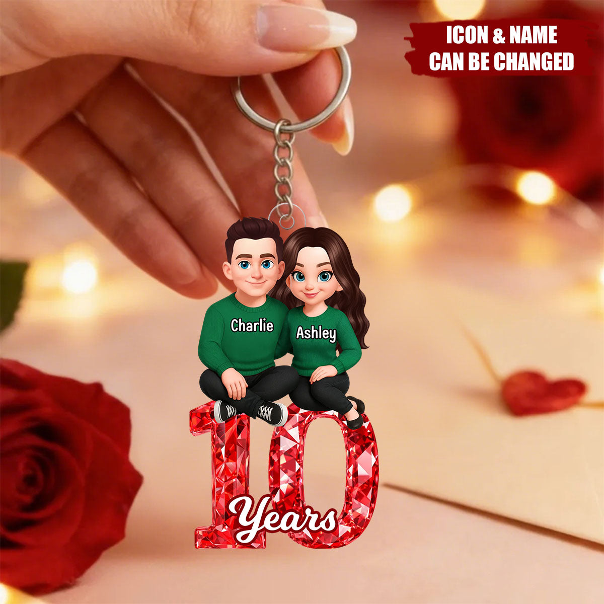 Couple Sitting Anniversary Date Crystal Effect - Personalized Acrylic Keychain - Sentimental Gift for Her, Gift for Him
