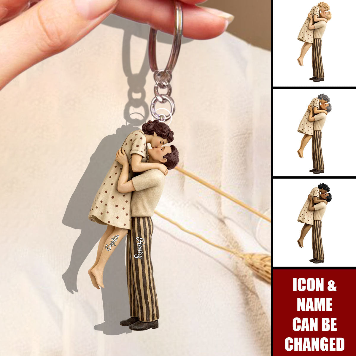 Lucky Is To Have You Mid-Century Couple - Personalized Acrylic Keychain - Anniversary, Valentine's Day Gift