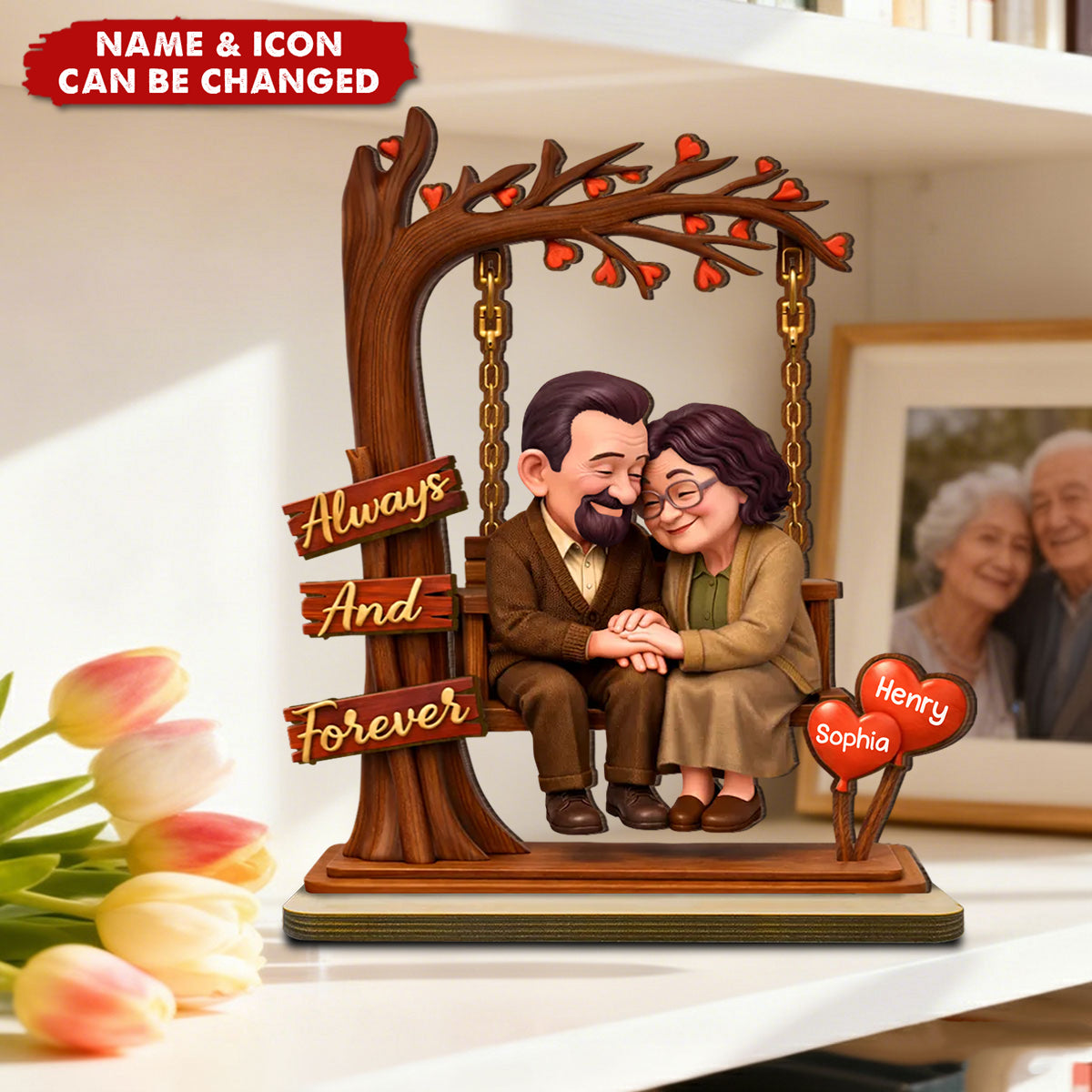 Old Couple Always and Forever - Personalized Wooden Plaque - Heartfelt Rustic Gift for Her, for Him