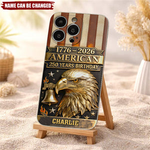 250th Anniversary - Personalized Bald Eagle Leather Phone Case