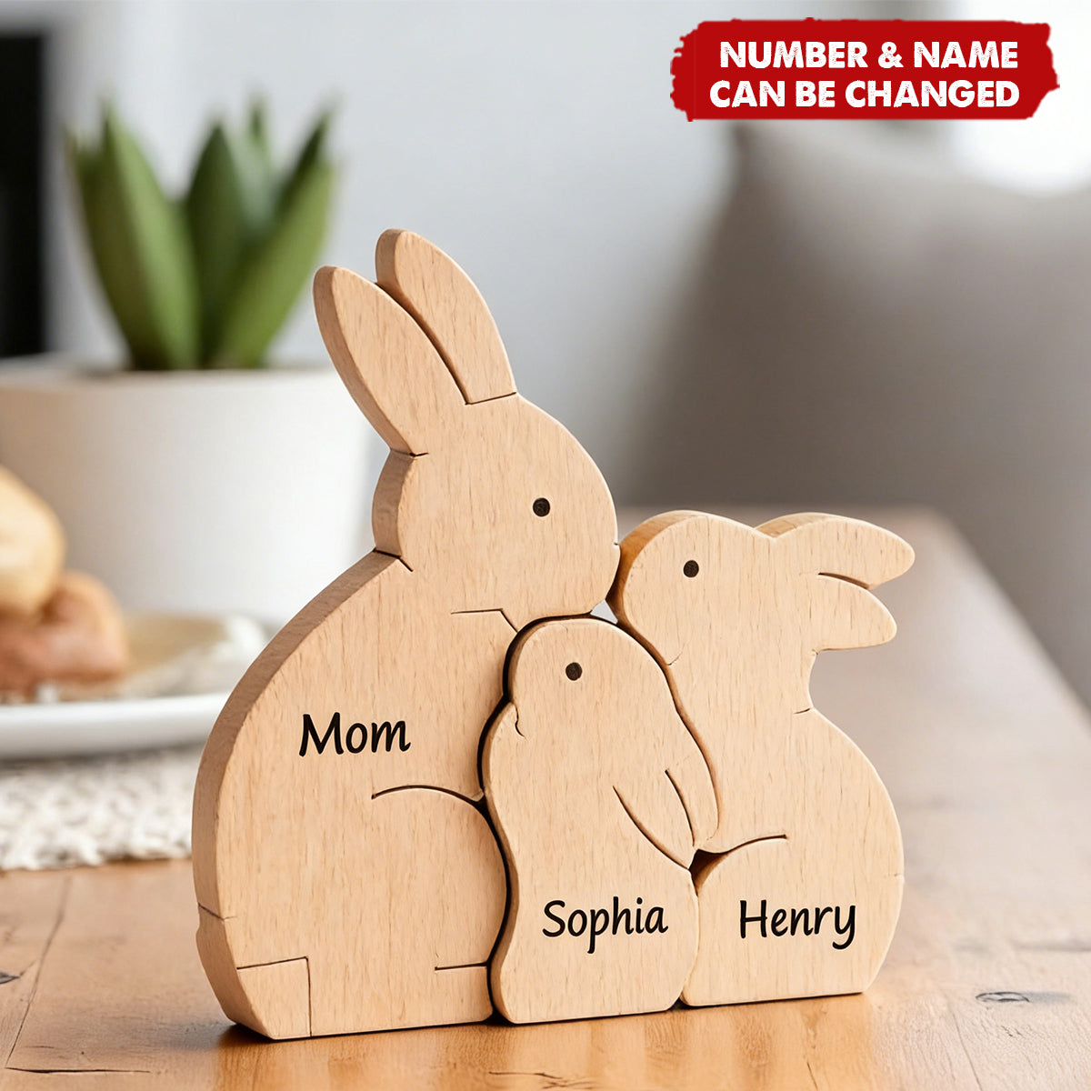 Easter Wooden Bunny Family Puzzle - Personalized Easter Day Easter Wooden Bunny Family Puzzle