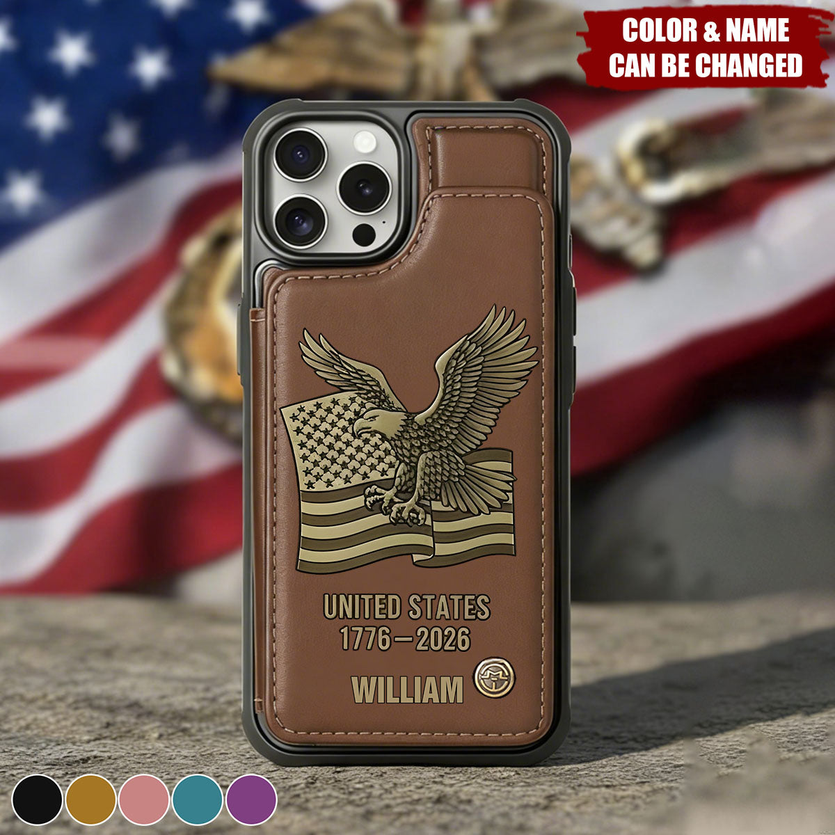 United State 250th Anniversary - Personalized Leather Wallet Phone Case - Patriotic Gift for Dad or Husband