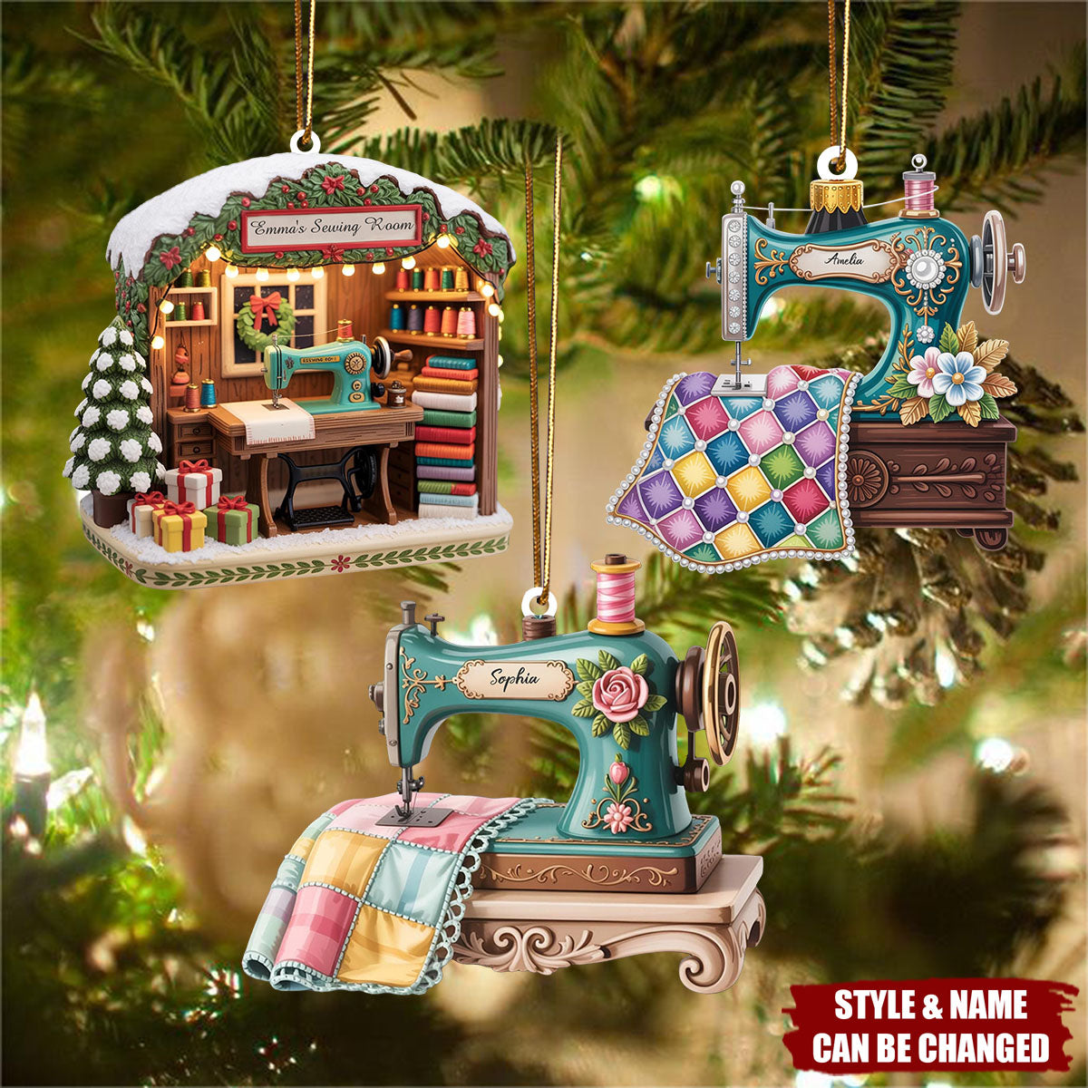 Personalized Sewing Machine Quilter Acrylic Ornament - Quilting Studio Seamstress Gift