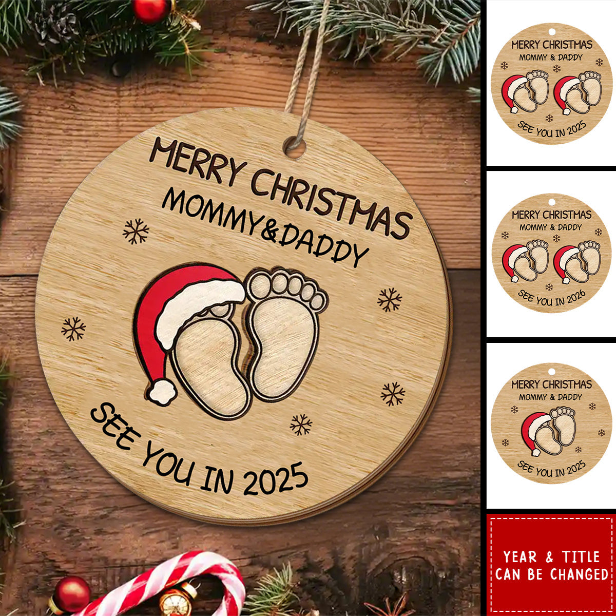 Baby Expecting See You In 2025 - Personalized 2-Layered Wooden Ornament