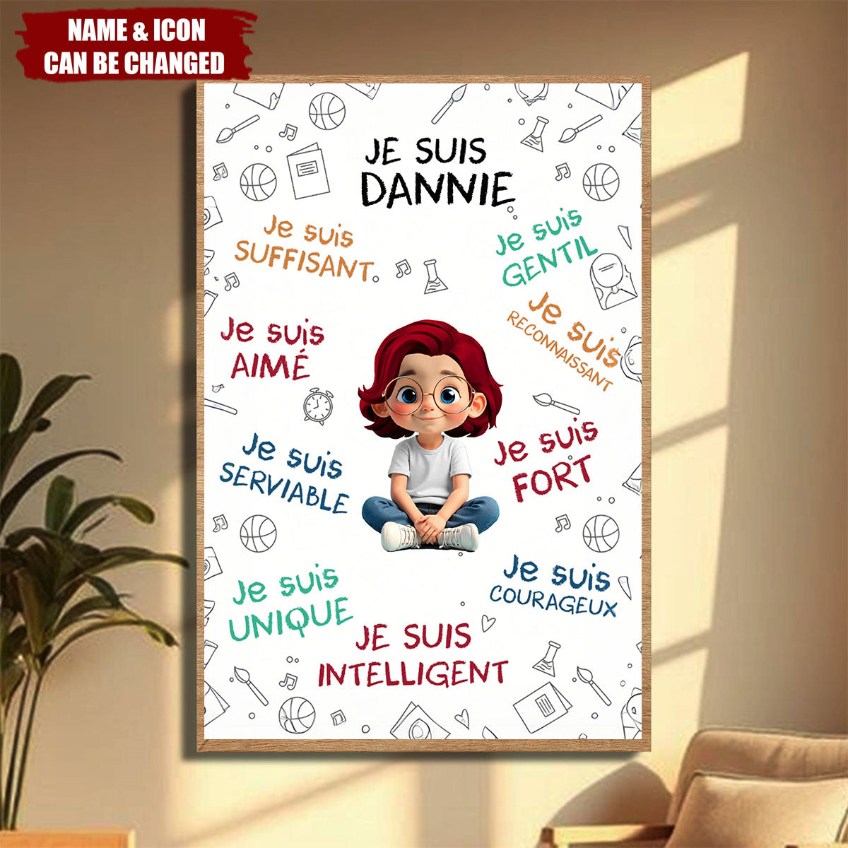 Empowering Words With Cartoon Girl For Daughter, Personalized Vertical Poster, Gift For Daughters