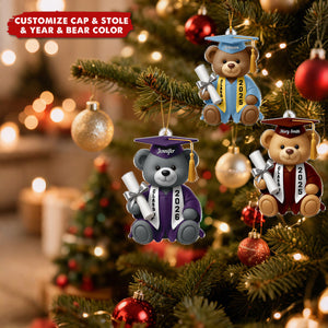 Graduation Bear Flat Design Personalized Acrylic Ornament - Gift For Daughter, Son