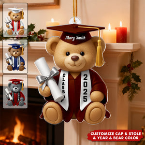 Graduation Bear Flat Design Personalized Acrylic Ornament - Gift For Daughter, Son