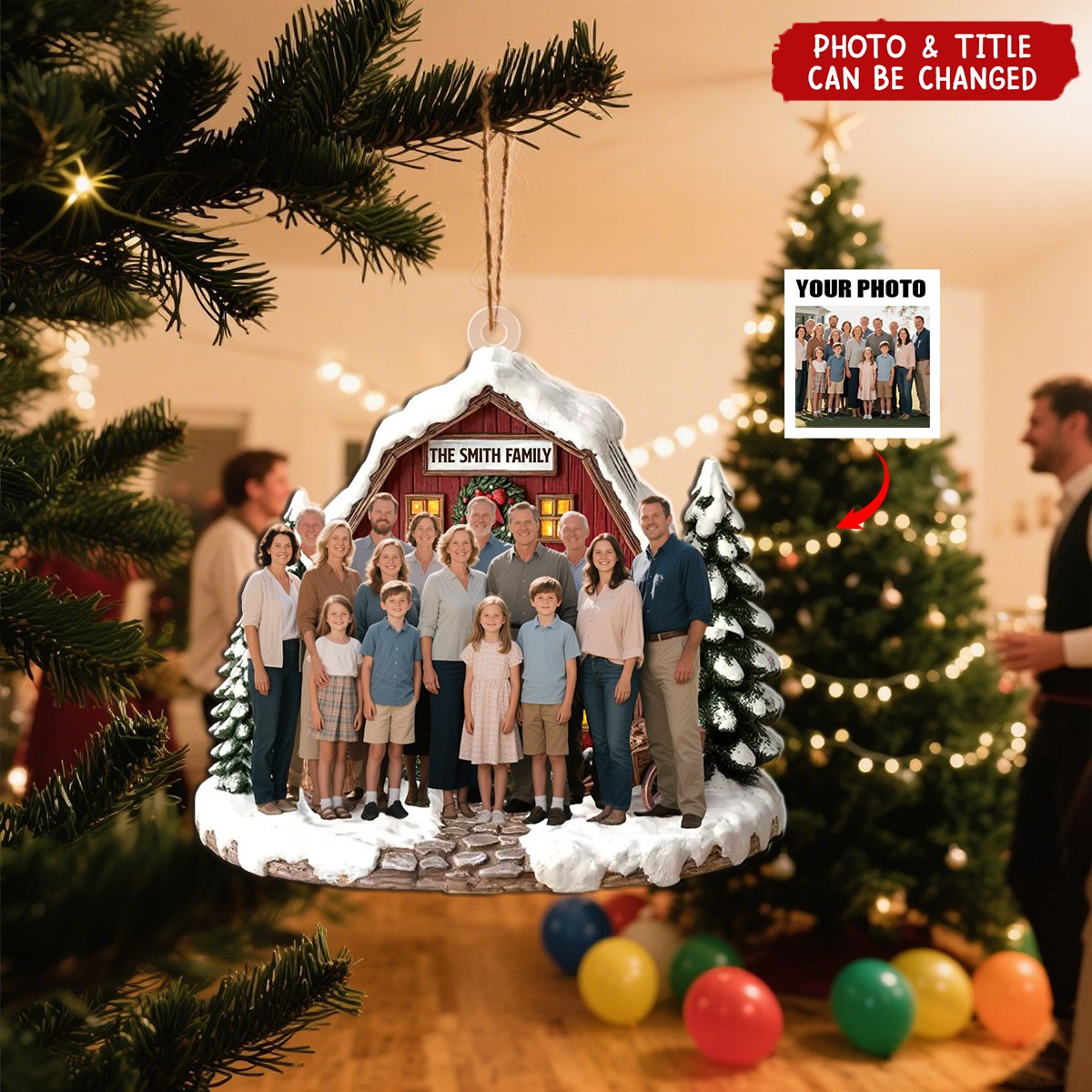 Love Warms Every Christmas Night - Personalized Photo Acrylic Ornament - Christmas Birthday Gifts For Family