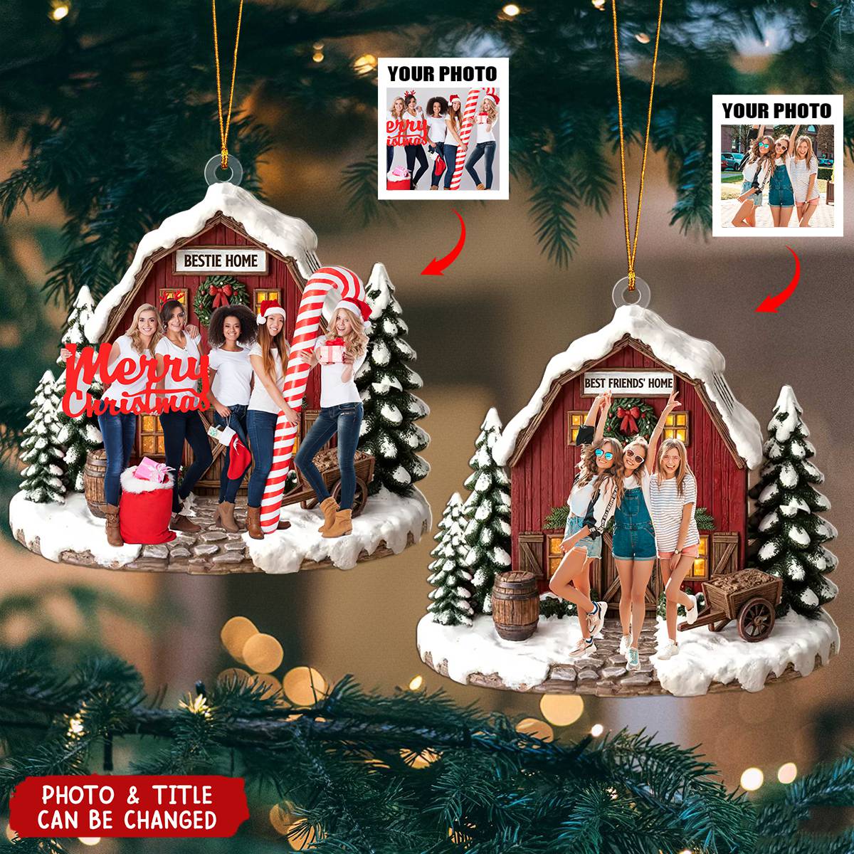 Love Warms Every Christmas Night - Personalized Photo Acrylic Ornament - Christmas Birthday Gifts For Family