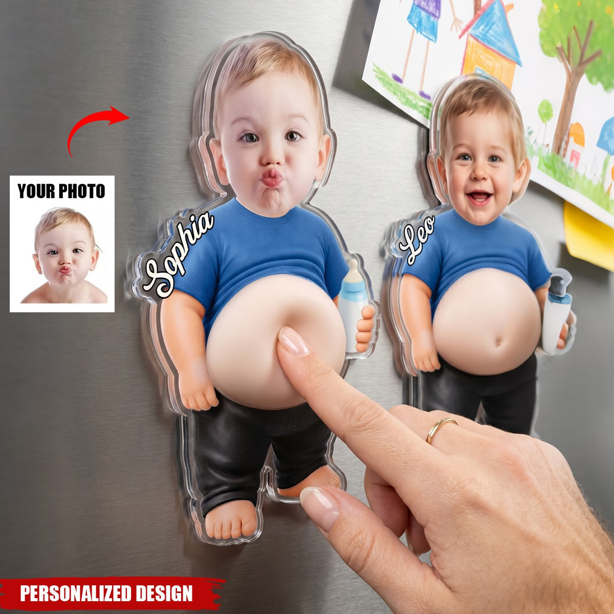 Custom Photo Dad Kid Bod Belly Squishy Acrylic Fridge Magnet – Personalized Gifts For Dad, Kids, Grandpa